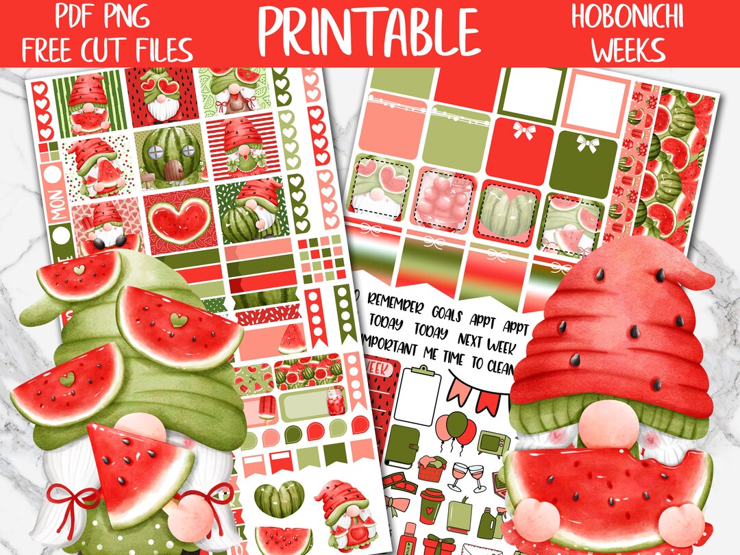 Watermelon Gnomes | Summer Hobonichi Weeks Printable Planner Sticker ...