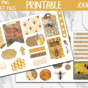 Bees | Bullet Journal Printable Stickers, Honey Diary Digital Stickers PNG, Aesthetic Journal Sticker Kit, Bujo Bumblebee Planner Stickers