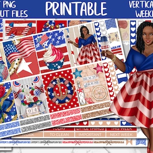 4th Of July | Erin Condren Printable Weekly Stickers, Vertical ECLP Digital Stickers, USA Weekly Kit, Independence Day Printable Sticker Kit