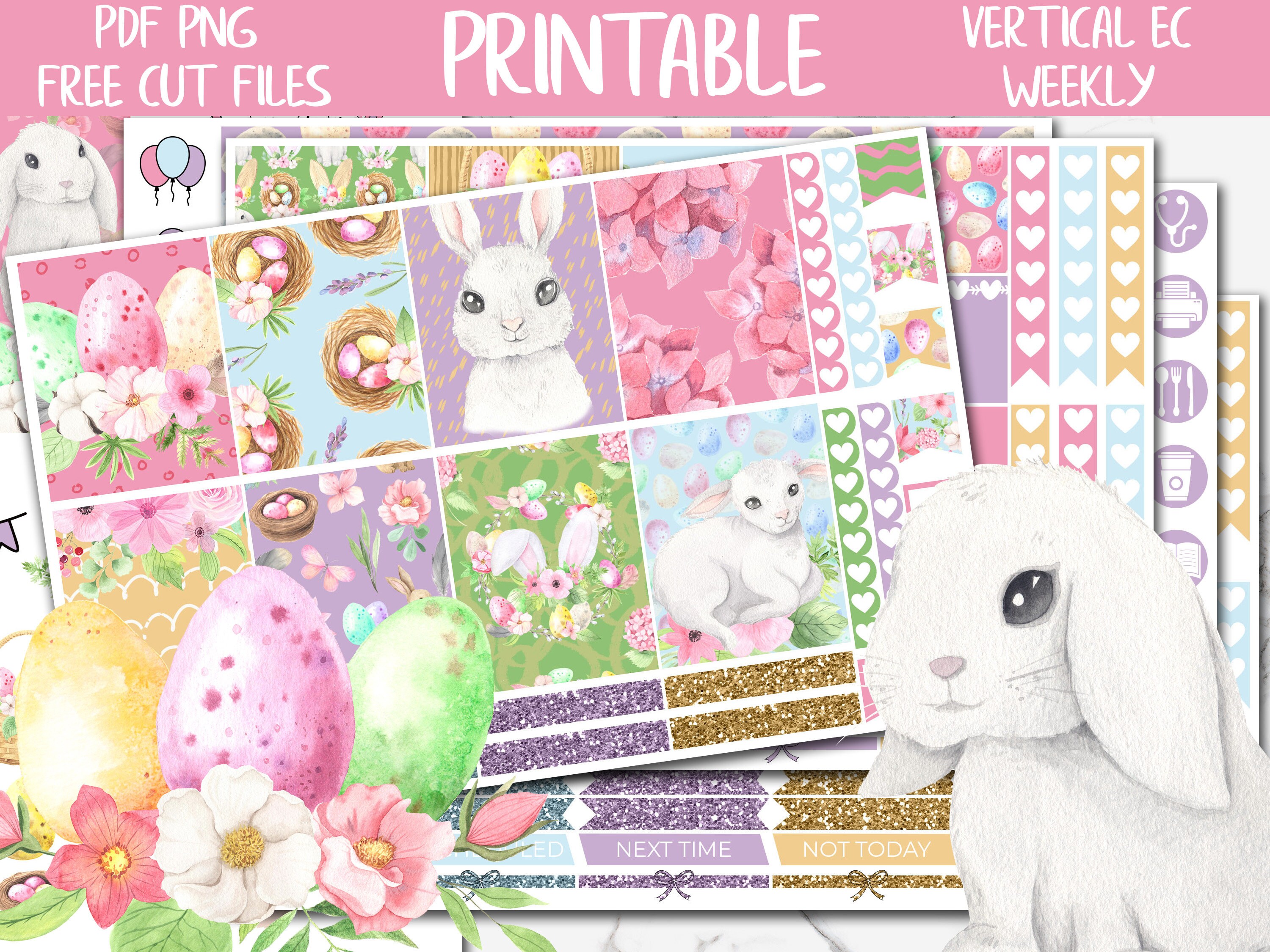 Easter | Bunny Erin Condren Printable Planner Stickers, Floral ECLP ...