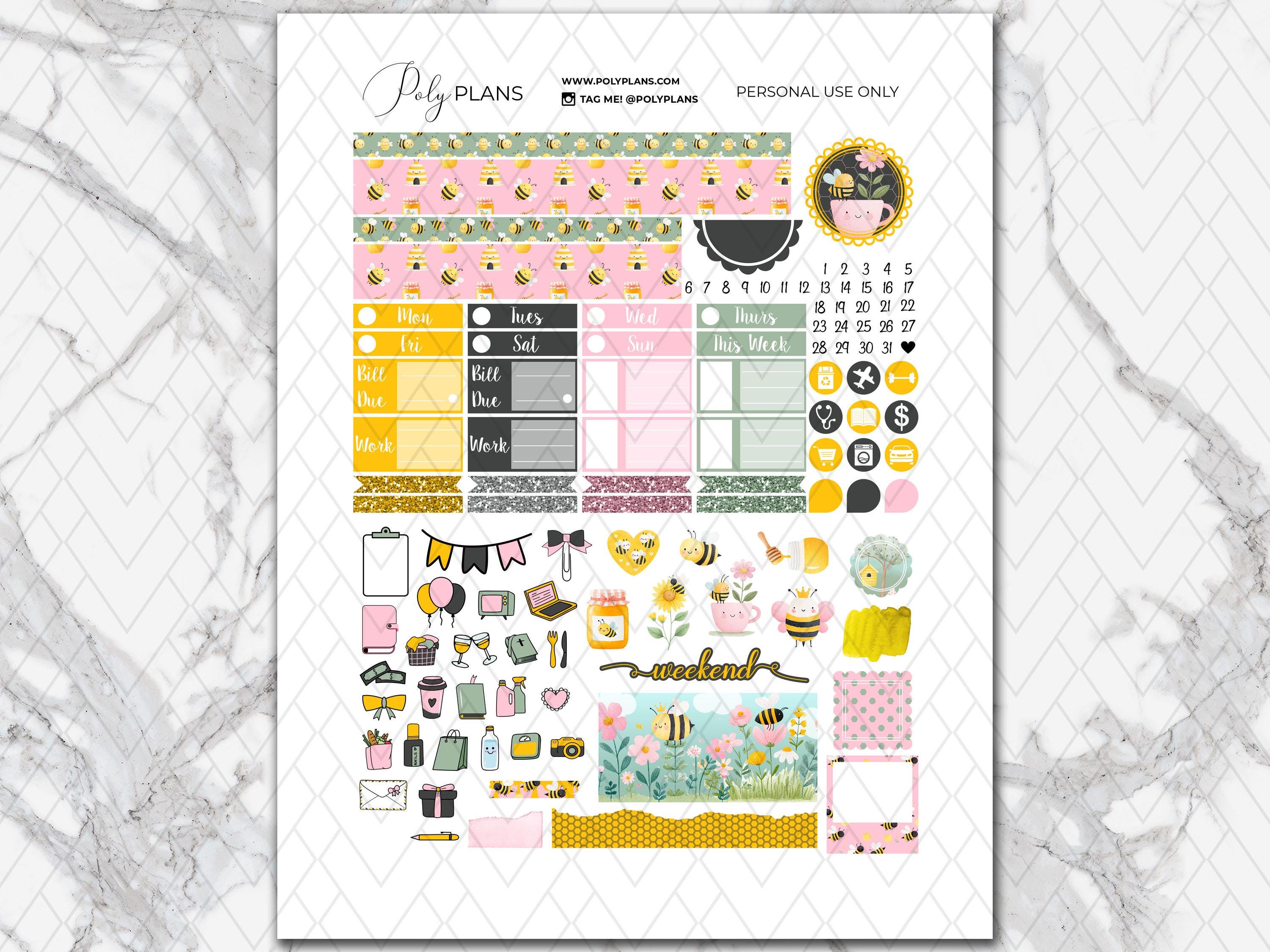 Bee Sweet | A5 Hobonichi Cousin Printable Planner Stickers, Digital ...