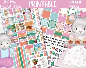 Little Family | Cute Mouse Hobonichi Weeks Printable Planner Stickers, Mothers Day Digital Stickers PNG, Bake Mom Hobo Functional Weekly Kit