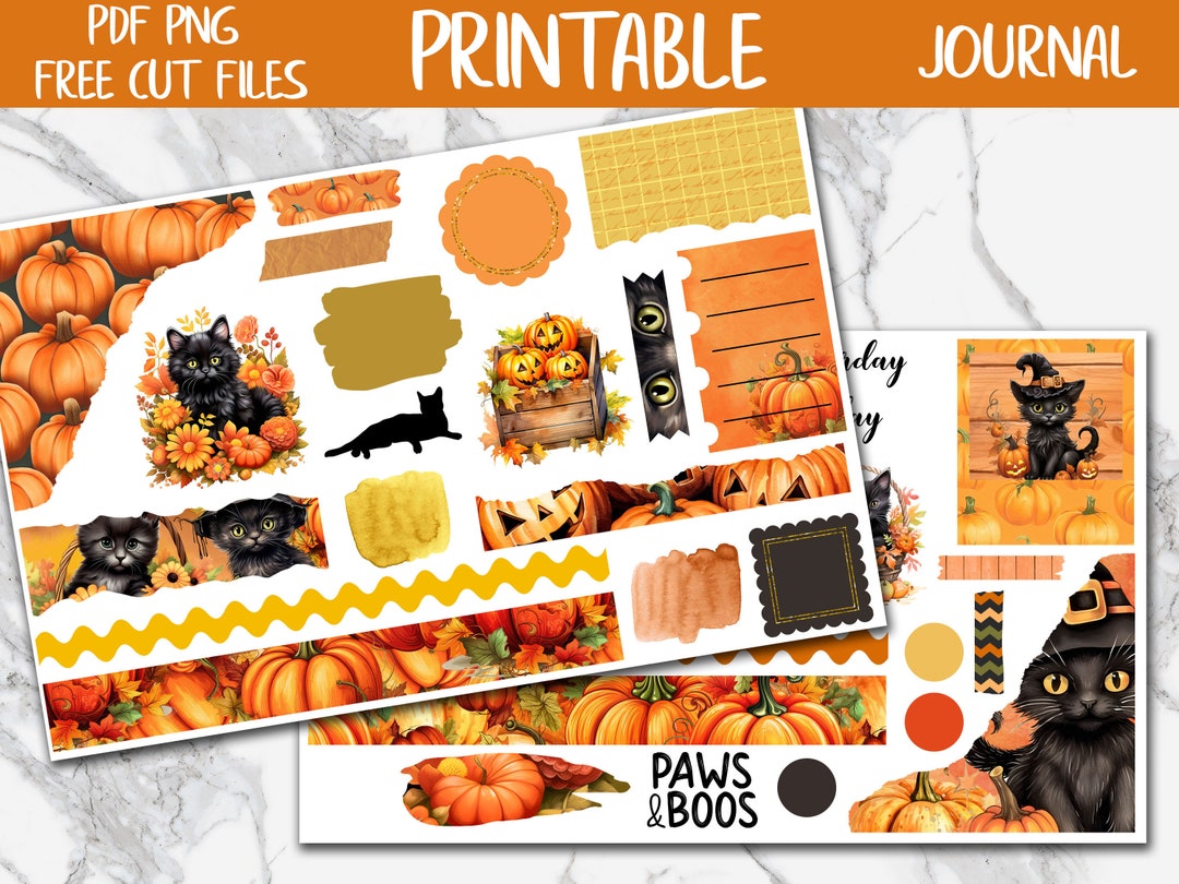 Black Cat Bullet Journal Printable Stickers, Halloween Diary Digital ...