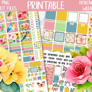 Colorful Spring | Flowers Hobonichi Weeks Printable Planner Sticker, Bird Digital Stickers PNG, Bloom Floral Spring April Weekly Sticker Kit