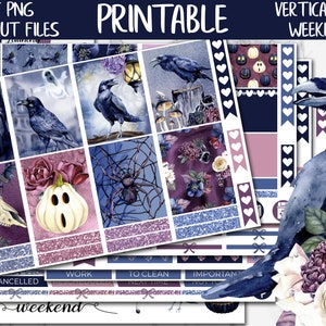 The Raven | Halloween Erin Condren Printable Sticker Kit, Pumpkin Digital Stickers PNG, Spooky Vertical Printable Planner October Weekly Kit