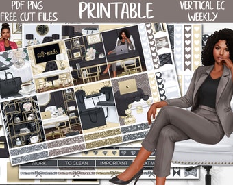 Boss Girl | Work Office Erin Condren Printable Weekly Stickers, ECLP Digital Stickers, Boss Babe Weekly Kit Stickers Printable, Cut Files