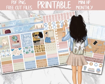School Beginnings | College MINI Happy Planner Printable Planner Stickers, August Student MINI Monthly Kit, Books Academic Digital Stickers