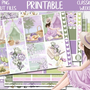 Breeze | Spring Picnic Classic Happy Planner Printable Weekly Stickers, Happy Planner Digital Stickers, Lavender Weekly Planner Sticker Kit