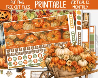Pumpkin Patch | Printable Planner Stickers, Fall Erin Condren Monthly Planner Stickers, ECLP Autumn Digital Stickers, September Monthly Kit