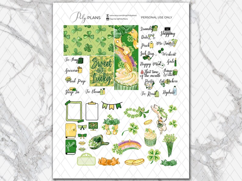 St Patricks Day | Erin Condren Printable Weekly Stickers, Lucky Digital ...