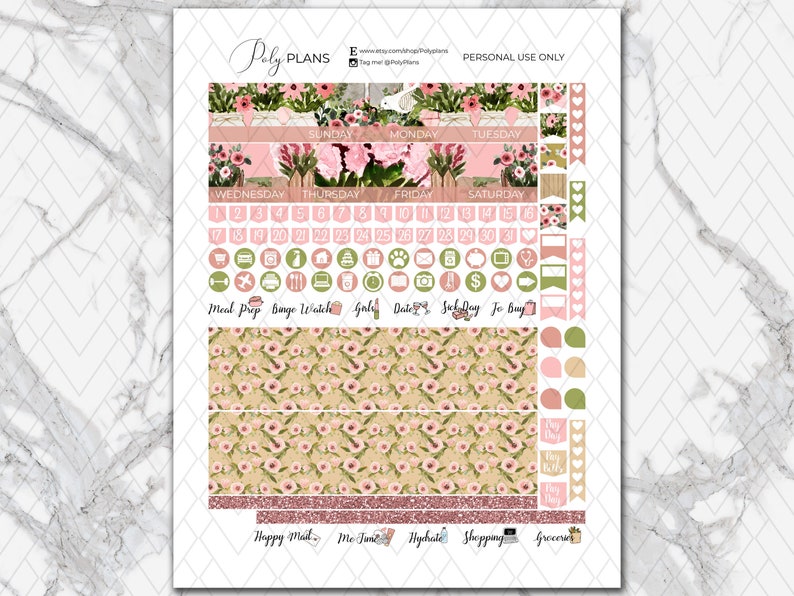 Bloom | Spring Classic Happy Planner Printable Monthly Stickers, Floral ...