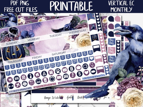 The Raven Halloween Printable Planner Stickers Erin Condren - Etsy