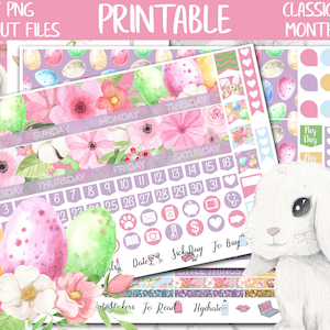 Easter | Bunny Classic Happy Planner April Printable Monthly Stickers, Easter HP Digital Stickers, April Monthly HP Sticker Kit, Cut Files