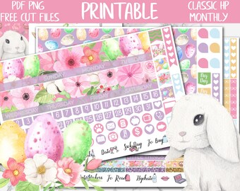 Easter | Bunny Classic Happy Planner April Printable Monthly Stickers, Easter HP Digital Stickers, April Monthly HP Sticker Kit, Cut Files