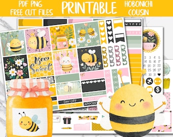 Bee Sweet | A5 Hobonichi Cousin Printable Planner Stickers, Digital Stickers, Spring Bees Weekly Sticker Kit, Honey Hobo Cousin Stickers