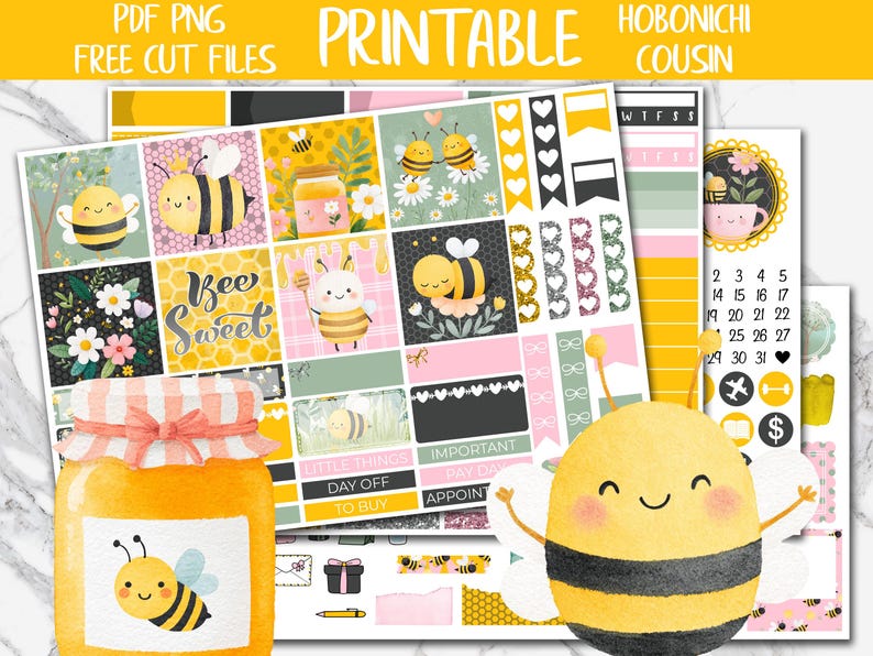 Bee Sweet | A5 Hobonichi Cousin Printable Planner Stickers, Digital ...