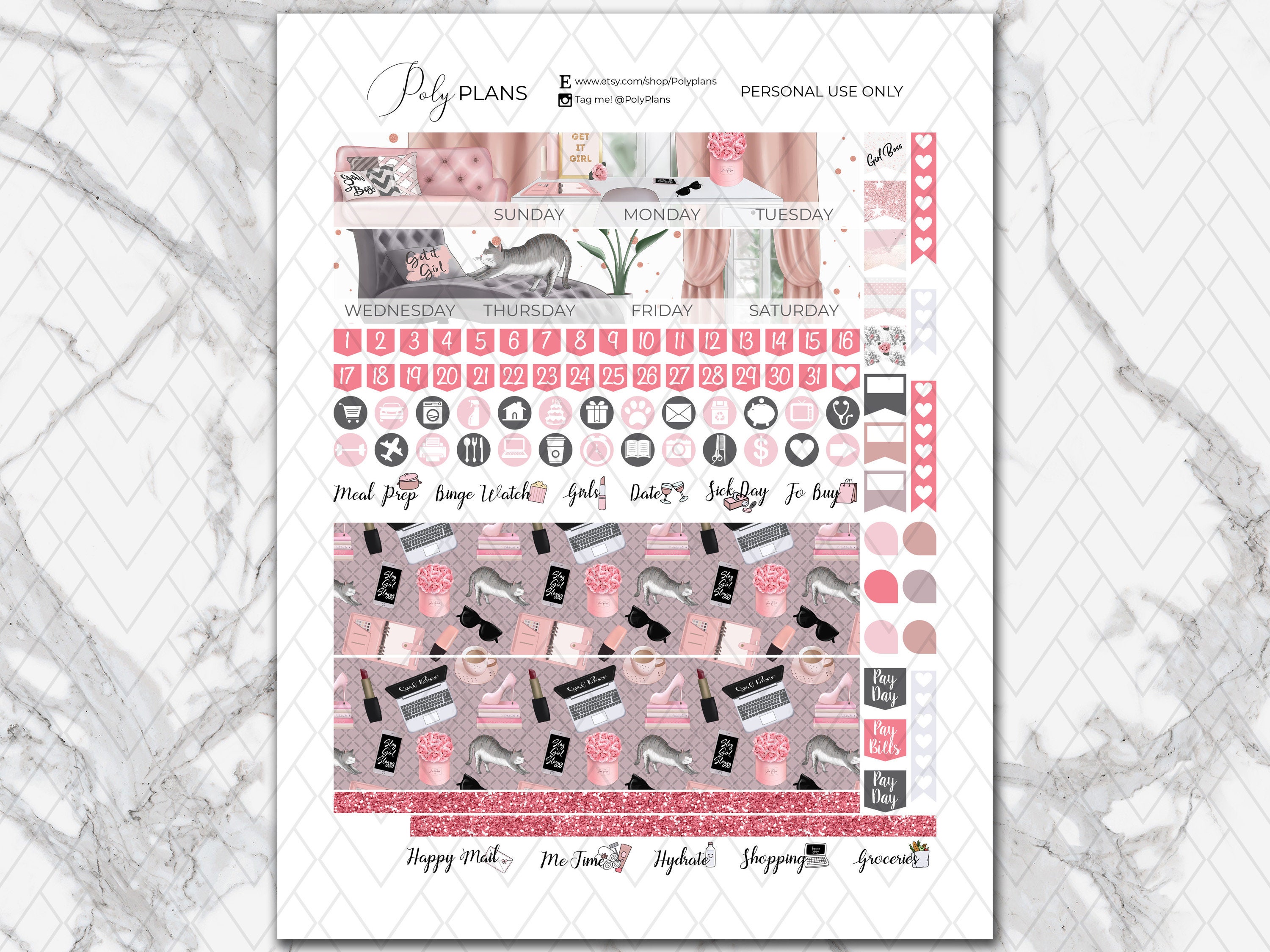 Get It Girl | Classic Happy Planner Printable Monthly Stickers, HP ...