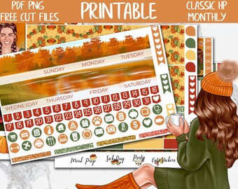 Fall Picnic | Autumn Classic Happy Planner Printable September Monthly Stickers, HP Digital Stickers, Pumpkins Planner Monthly Sticker Kit