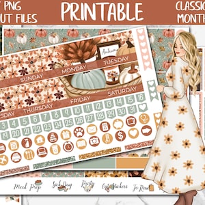 Thanksgiving | Fall Classic Happy Planner Printable November Monthly Stickers, Autumn HP Digital Stickers, Cozy Planner Monthly Sticker Kit
