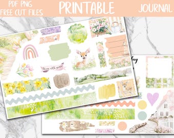 Lovely Spring | Bullet Journal Printable Stickers, Floral Diary Digital Stickers PNG, Garden Bujo Journal Sticker Kit, Journaling Stickers