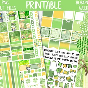 Shamrock | St Patricks Day Hobonichi Weeks Printable Planner Stickers, Irish Digital Stickers PNG, Hobo March Clover Functional Weekly Kit