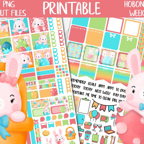 Easter Bunnies | Easter Hobonichi Weeks Printable Planner Stickers, Digital Stickers PNG, Hobo Easter Stickers, Cute Bunnies Weekly Kit