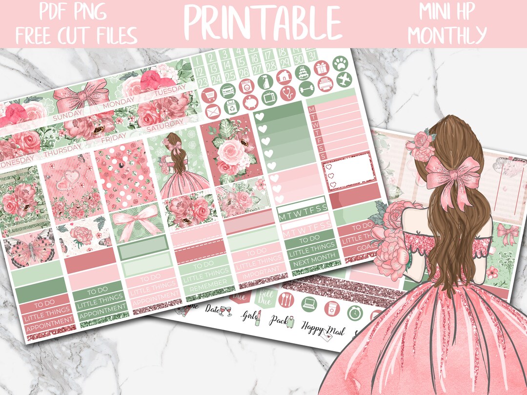 Rosie | Pink Roses MINI Happy Planner Printable Planner Stickers ...