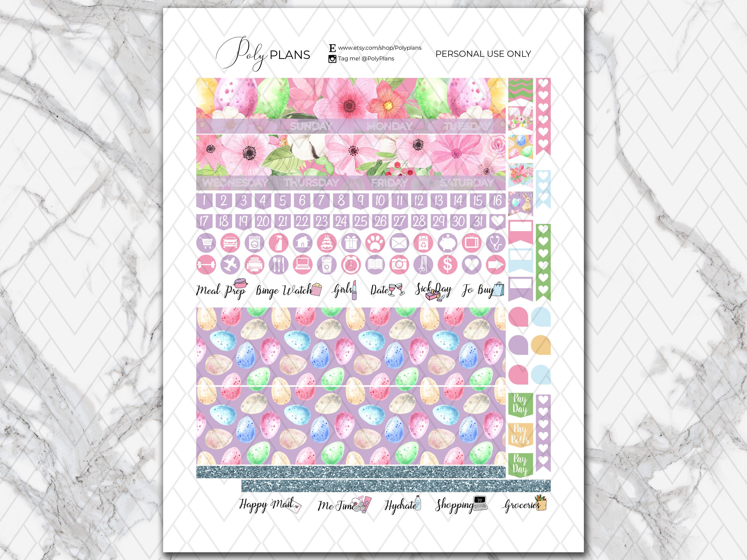 Easter | Bunny Classic Happy Planner April Printable Monthly Stickers ...