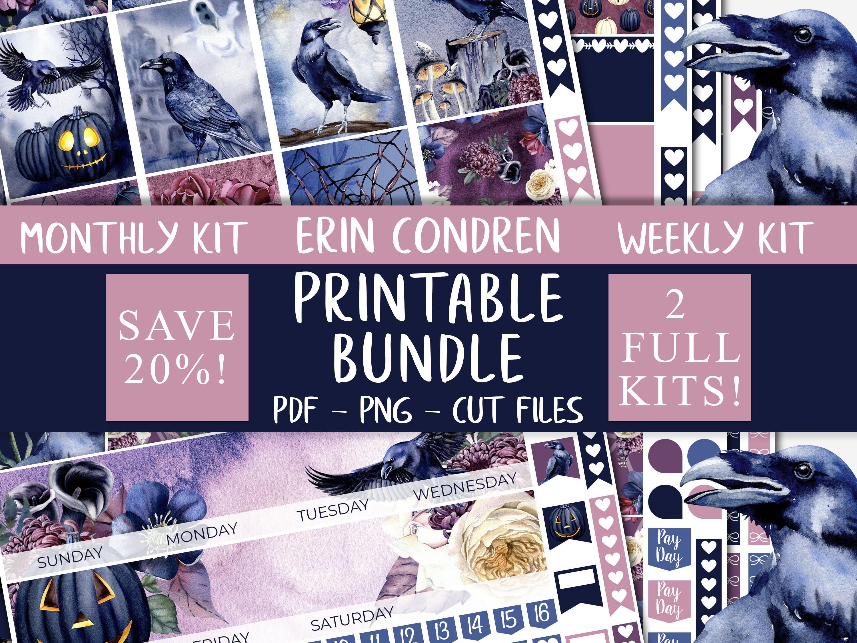 The Raven | Erin Condren Printable Stickers Bundle, Halloween Weekly ...