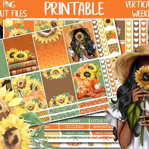Sunflowers | Erin Condren Printable Planner Stickers, Fall Digital Sticker, Autumn Vertical Planner Weekly Kit, Printable ECLP Sticker Kit