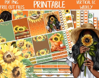 Sunflowers | Erin Condren Printable Planner Stickers, Fall Digital Sticker, Autumn Vertical Planner Weekly Kit, Printable ECLP Sticker Kit