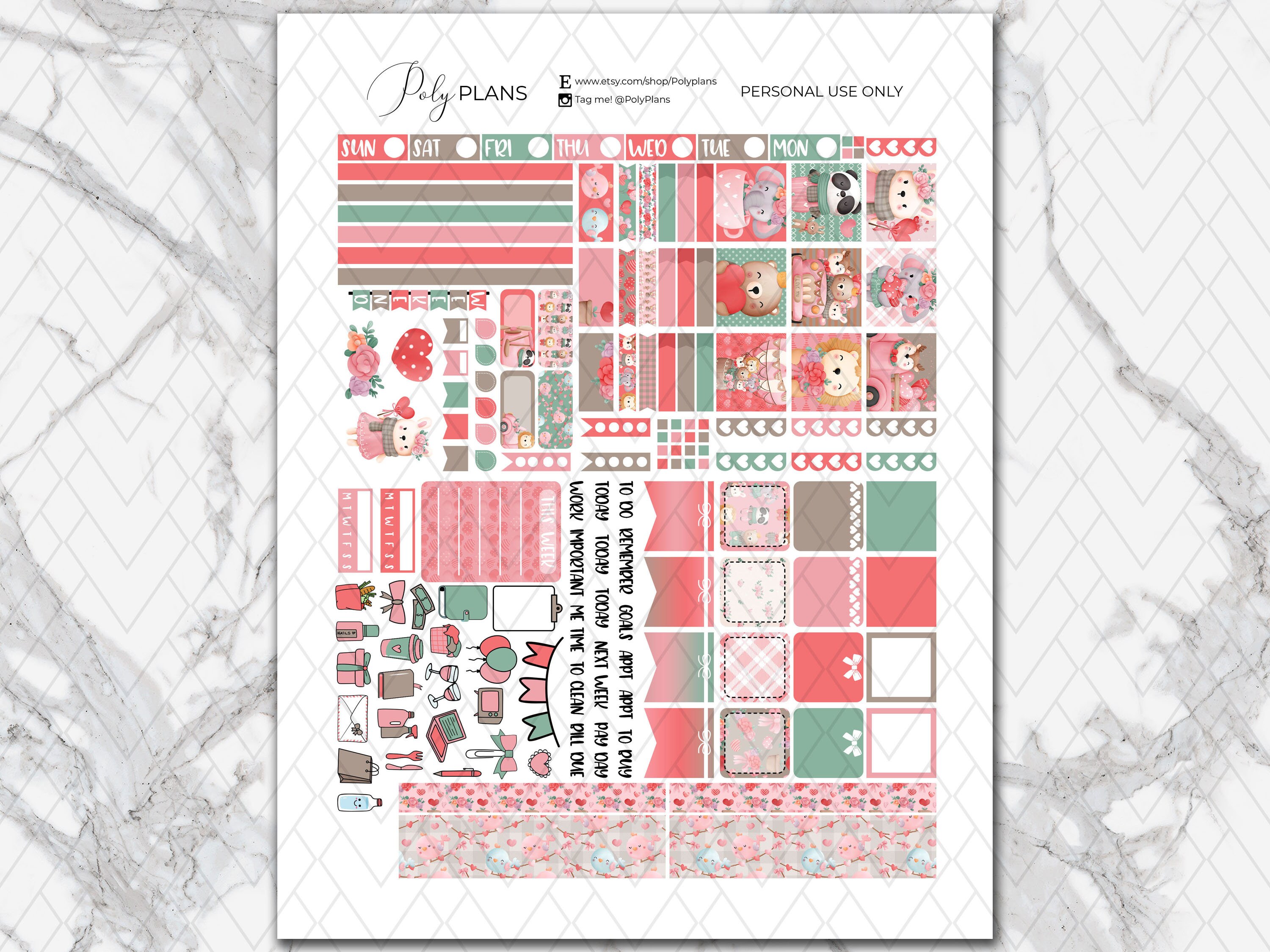 Animals in Love | Valentines Day Hobonichi Weeks Printable Planner ...