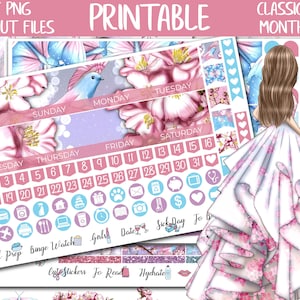 Cherry Blossom | Spring Classic Happy Planner Printable Monthly Stickers, Floral HP Digital Stickers, Glam Planner Girl, Monthly Sticker Kit