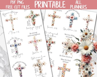 Floral Crosses | Bible Journal Printable Stickers, Bible Verses Digital Stickers, Christian Printable Stickers, Prayer Devotional Stickers