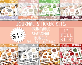 Journal Stickers Seasonal Bundle | Bujo Journaling Planner Printable Stickers, Digital Stickers PNG, Bullet Journal Sticker Kit Bundle