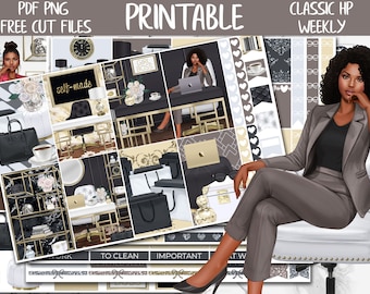 Boss Girl | Work Girl Classic Happy Planner Weekly Stickers Printable, Busy Office Digital Stickers, Boss Babe Weekly Planner Sticker Kit