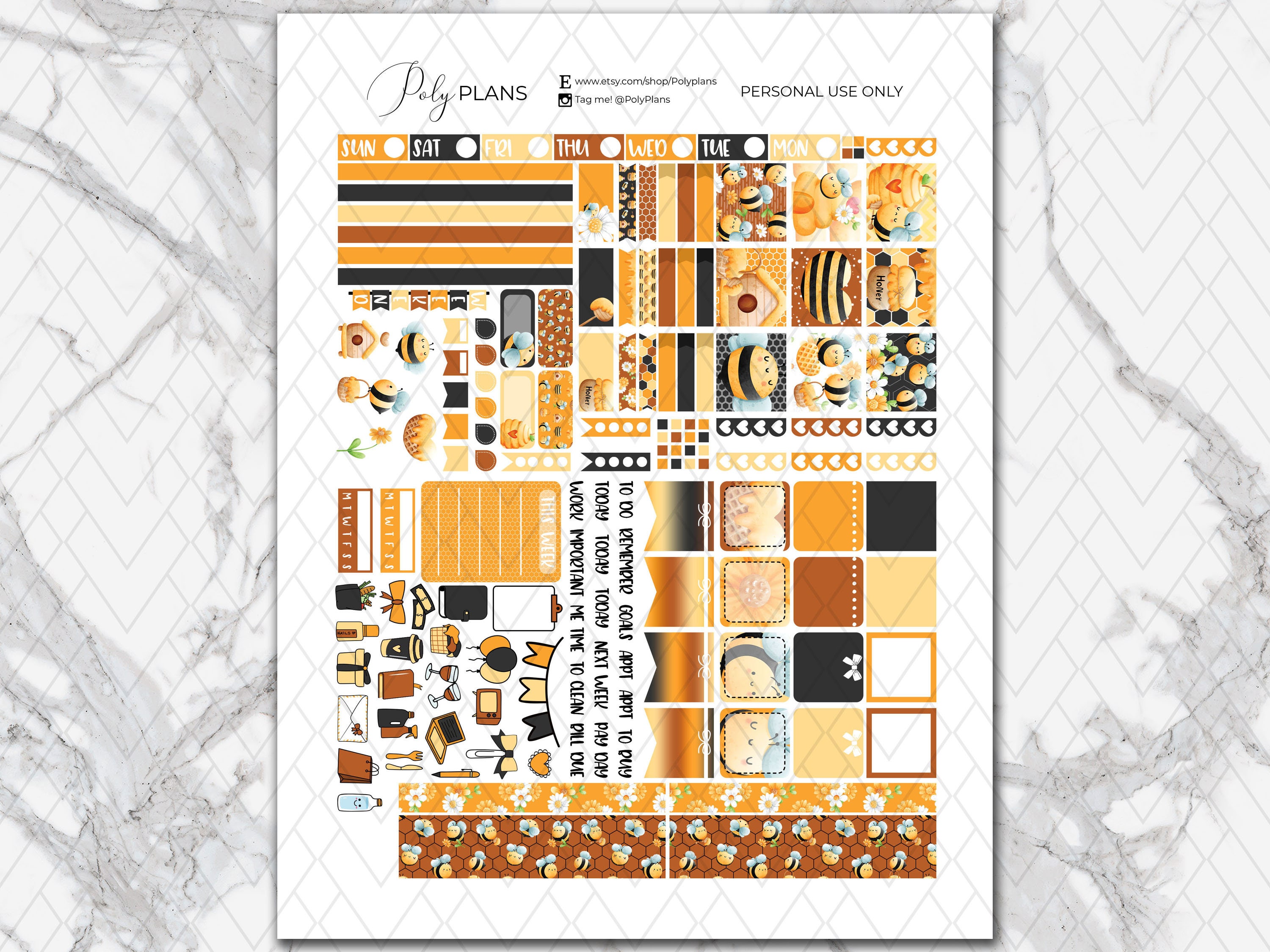 Honey Bee | Spring Bees Hobonichi Weeks Printable Planner Stickers ...