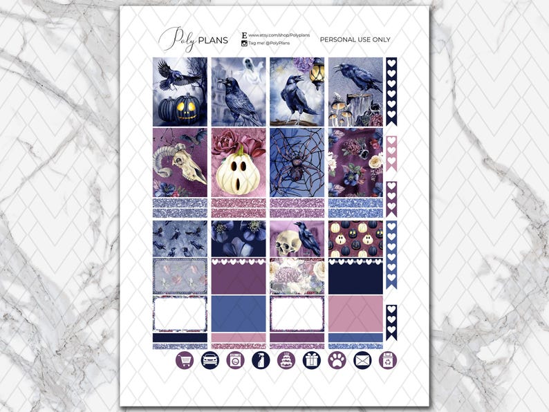 The Raven | Erin Condren Printable Stickers Bundle, Halloween Weekly ...