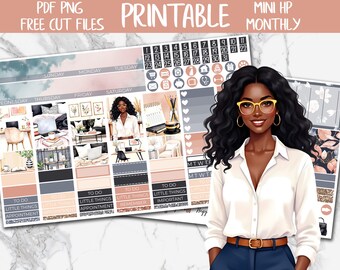Boss Lady | Office MINI Happy Planner Printable Planner Stickers, Work MINI HP Digital Stickers, Boss Girl Monthly Sticker Kit, Cut Files