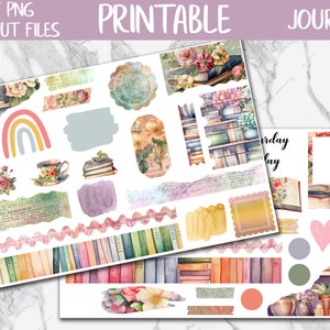 Spring Books | Bullet Journal Printable Stickers, Book Lover Diary Digital Sticker PNG, Reading Journal Sticker Kit, Journaling Stickers
