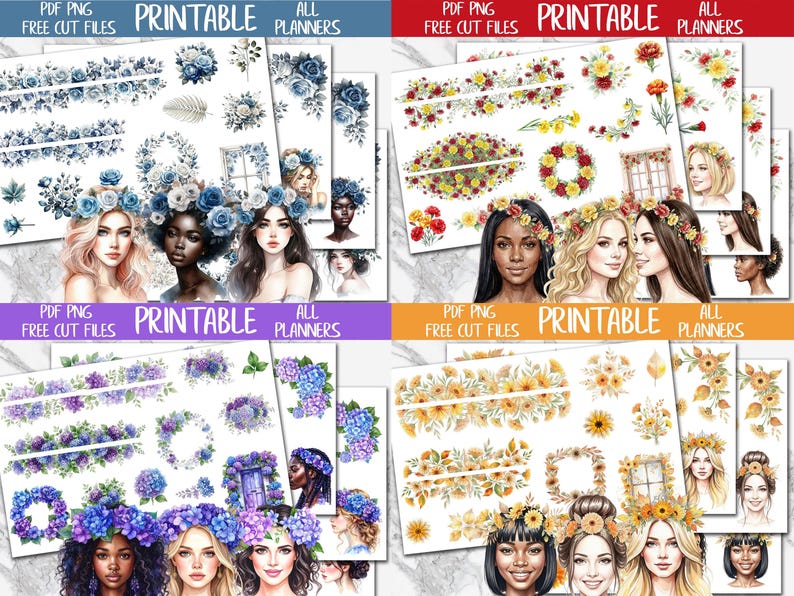 Floral Deco Stickers Bundle | Flowers Bullet Journal Planner Printable ...