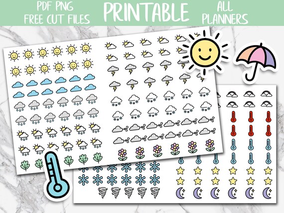 Weather Icons Printable Stickers, Weather Functional Planner Stickers, Forecast Stickers, Weather Journal Icons, Wather Digital Stickers