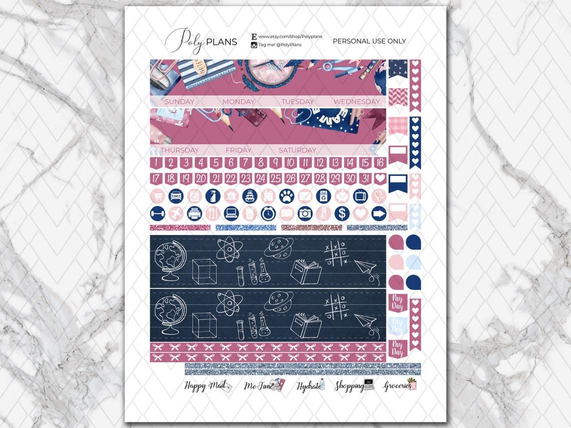 Back to School College Printable Planner Stickers Erin | Etsy