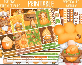 Thanksgiving Gnomes | Erin Condren Printable Weekly Stickers, ECLP Digital Stickers, November Weekly Kit, Fall Planner Stickers, Cut Files