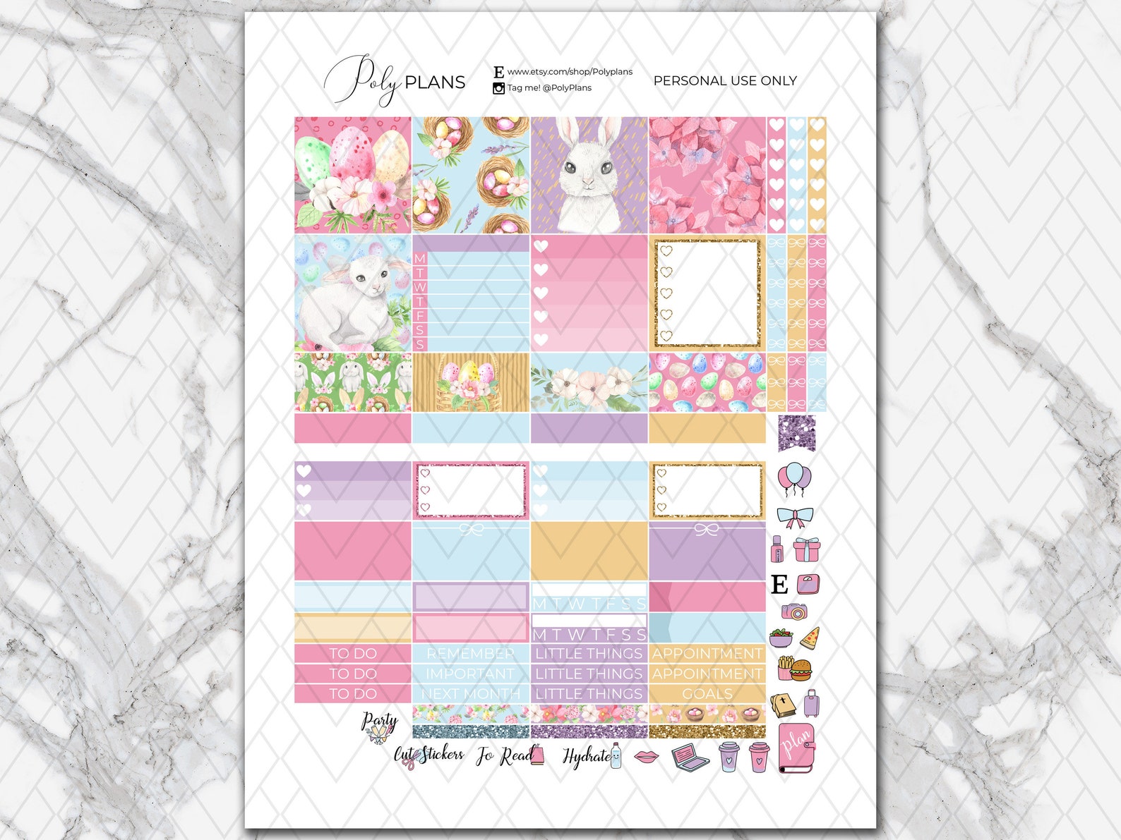 Easter | Bunny Classic Happy Planner April Printable Monthly Stickers ...