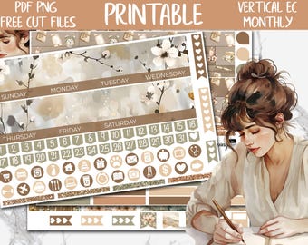 Calm Plan | Printable Planner Stickers, Erin Condren August Monthly Planner Stickers, ECLP Digital Sticker, Cozy Boho Monthly Sticker Kit