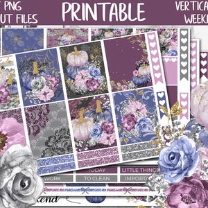 Floral Halloween | Erin Condren Printable Sticker Kit, Pumpkins Digital Stickers Cricut PNG, Vertical Printable Planner October Weekly Kit