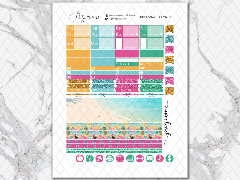 Fresh | Happy Planner Printable Weekly Stickers, Beach Vertical Planner ...