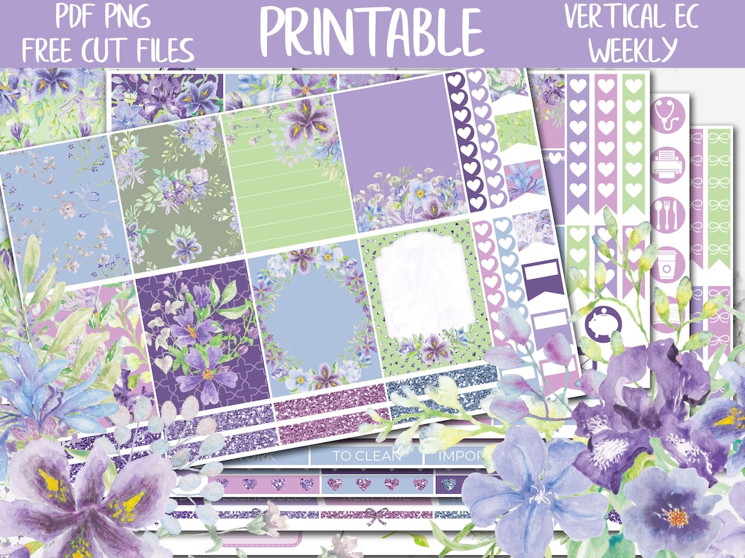 Lilac Fields | Lavender Erin Condren Printable Sticker Kit, ECLP Floral ...