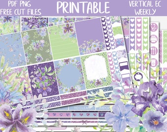 Lilac Fields | Lavender Erin Condren Printable Sticker Kit, ECLP Floral Digital Stickers, Vertical Printable Planner Weekly Kit, Cut Files